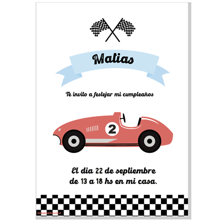 Invitación Autitos Vintage. Pers