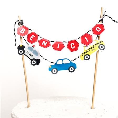 Mini banderín torta Autitos y Transportes Pers
