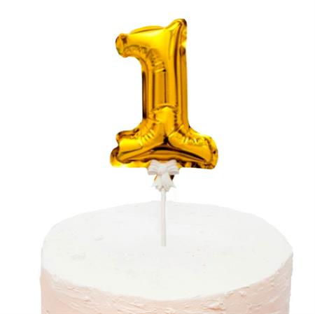Globo Nro. mini para torta dorado (1 y 2)