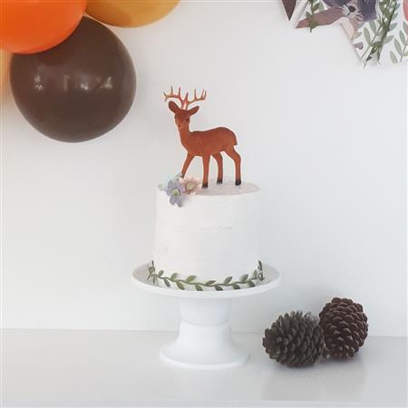Set deco torta Bosque (ciervo felpa, flores, tira de hojas y vela)