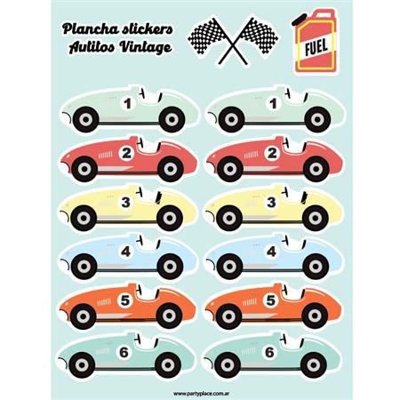 Stickers plancha Autitos troquelados Vintage 12s 1u