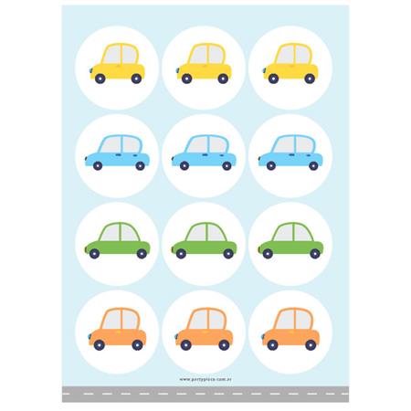 Stickers plancha redondas Autitos 12s