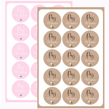 Stickers en planchitas redondas White flower (rosa o kraft) 2u Pers