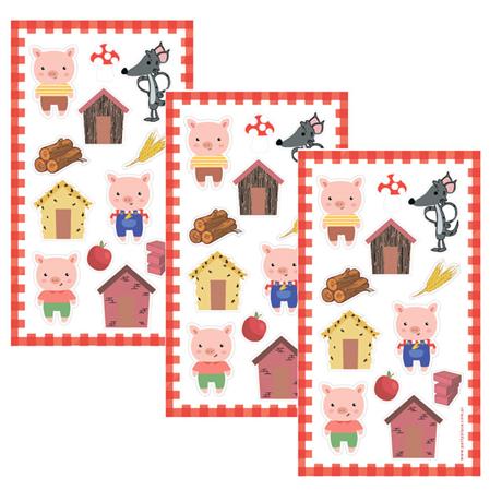 Stickers en planchitas Los tres chanchitos 6u
