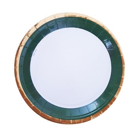 Plato redondo chico met borde verde y dorado 6u
