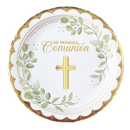 Plato Comunion borde dorado 8u