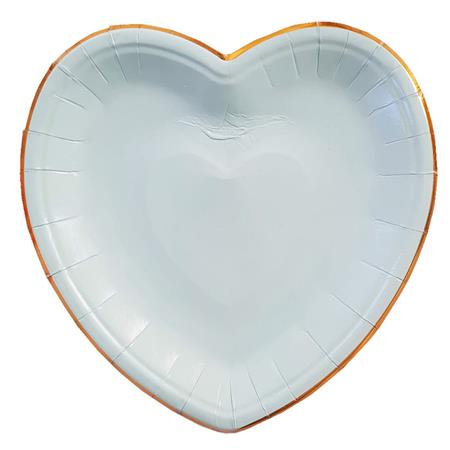 Plato corazón celeste borde dorado 10u