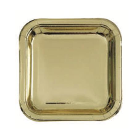 Plato cuadrado chico liso dorado 10u