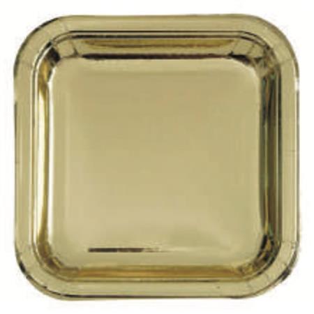 Plato cuadrado gde. liso met dorado 10u