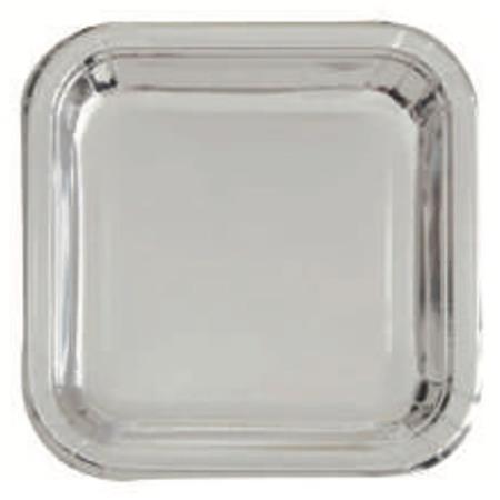 Plato cuadrado gde. liso met plateado 10u