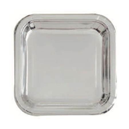 Plato cuadrado chico liso plateado 10u