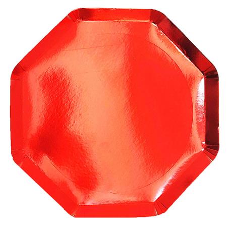 Plato flat octogonal met rojo 10u