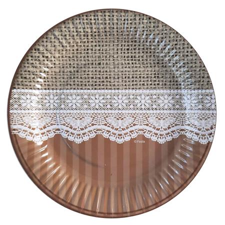 Plato redondo arpillera y encaje 6u