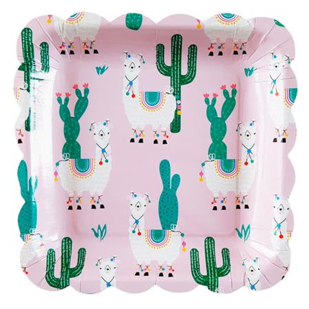 Platos cuadrado onditas Llamas y cactus 10u