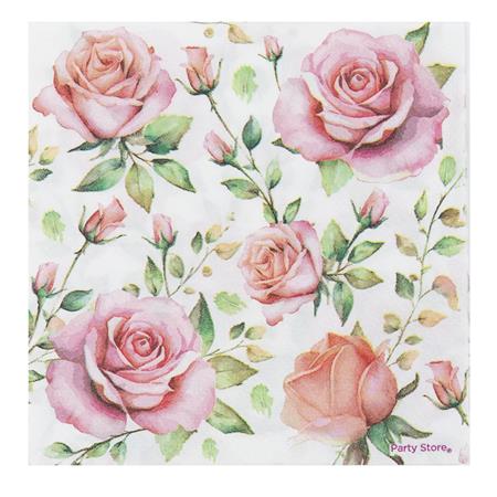 Servilleta flores rosas 20u