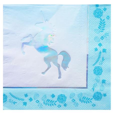 Servilleta aqua unicornio iridiscente 20u