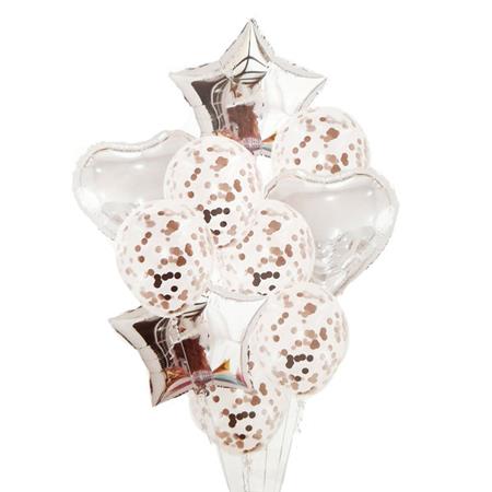 Globos Set plateados latex, confetti met EC x10
