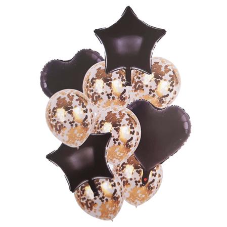 Globos Set Negros y transp con confetti coraz y estrella x10