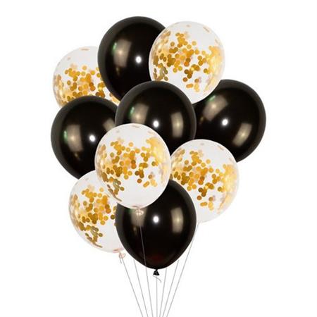 Globos Set Negros y transparentes con confetti x10