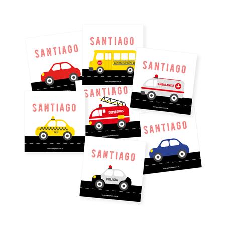 Stickers cuad. Autitos y transportes 16u Pers