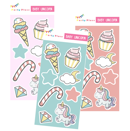 Stickers en planchitas Baby Unicorn 6u