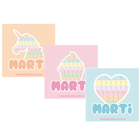 Stickers cuad. Pop it 16u Pers