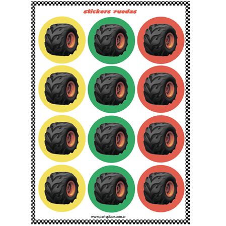 Stickers plancha redondas Monster truck 12s