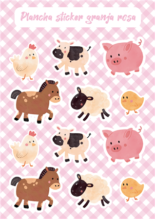 Stickers plancha Granja Rosa 12s 1u