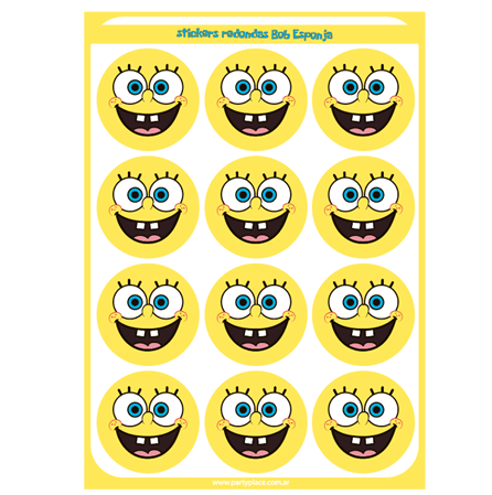 Stickers plancha redondas Bob esponja 12s 1u