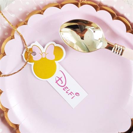 Tarjetitas dobles con cinta Minnie Oro 16u Pers