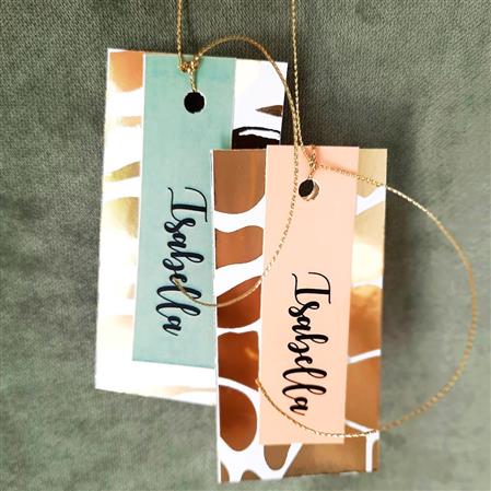 Tarjetitas dobles e hilo Safari Glam Doradas 12u Pers