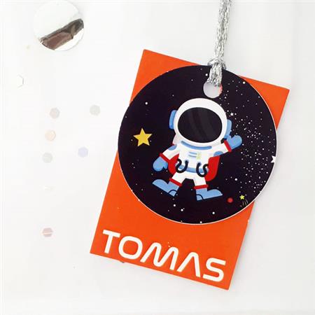 Tarjetitas dobles con cinta plateada (3mts) Space 16u Pers