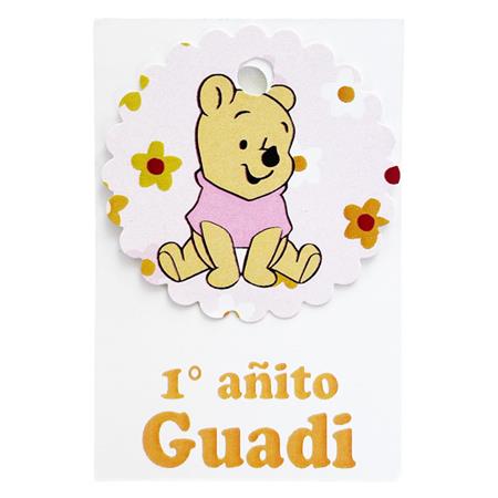 Tarjetitas dobles con cinta Pooh Bebe rosa 16u Pers