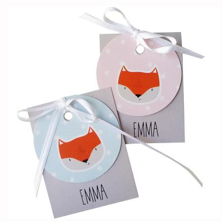 Tarjetitas dobles con cinta Little Fox Rosa o celeste 16u Pers