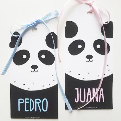 Tarjetas largas con cinta Panda (rosa/celeste) 24u Pers