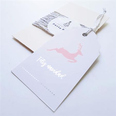 Tarjetas grandes Reno rosa metalizadas con hilo blanco y plateado 20u