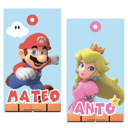 Tarjetas largas con cinta Mario Bros/Peach 24u Pers