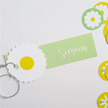 Tarjetitas dobles con cinta Margaritas 14u Pers