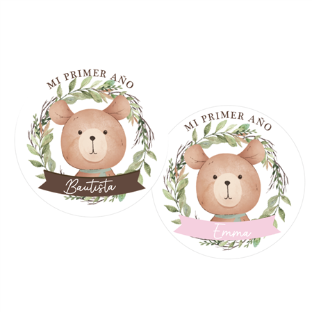 Tarjetitas redondas Teddy Bear (rosa/cel) 20u Pers