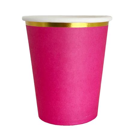 Vaso liso fucsia con borde dorado 6u