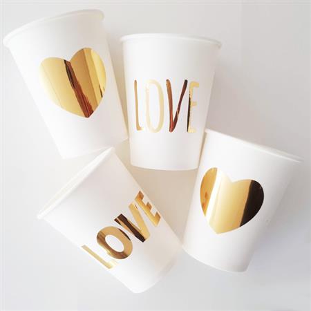 Vaso met dorado love blancos 6u