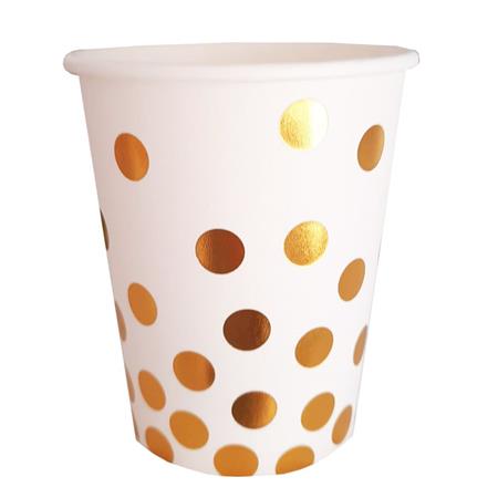 Vaso met dorado lluvia de lunares blanco 6u