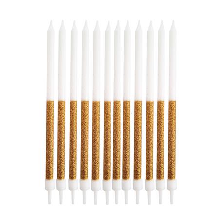 Velas glitter mitad doradas 12u